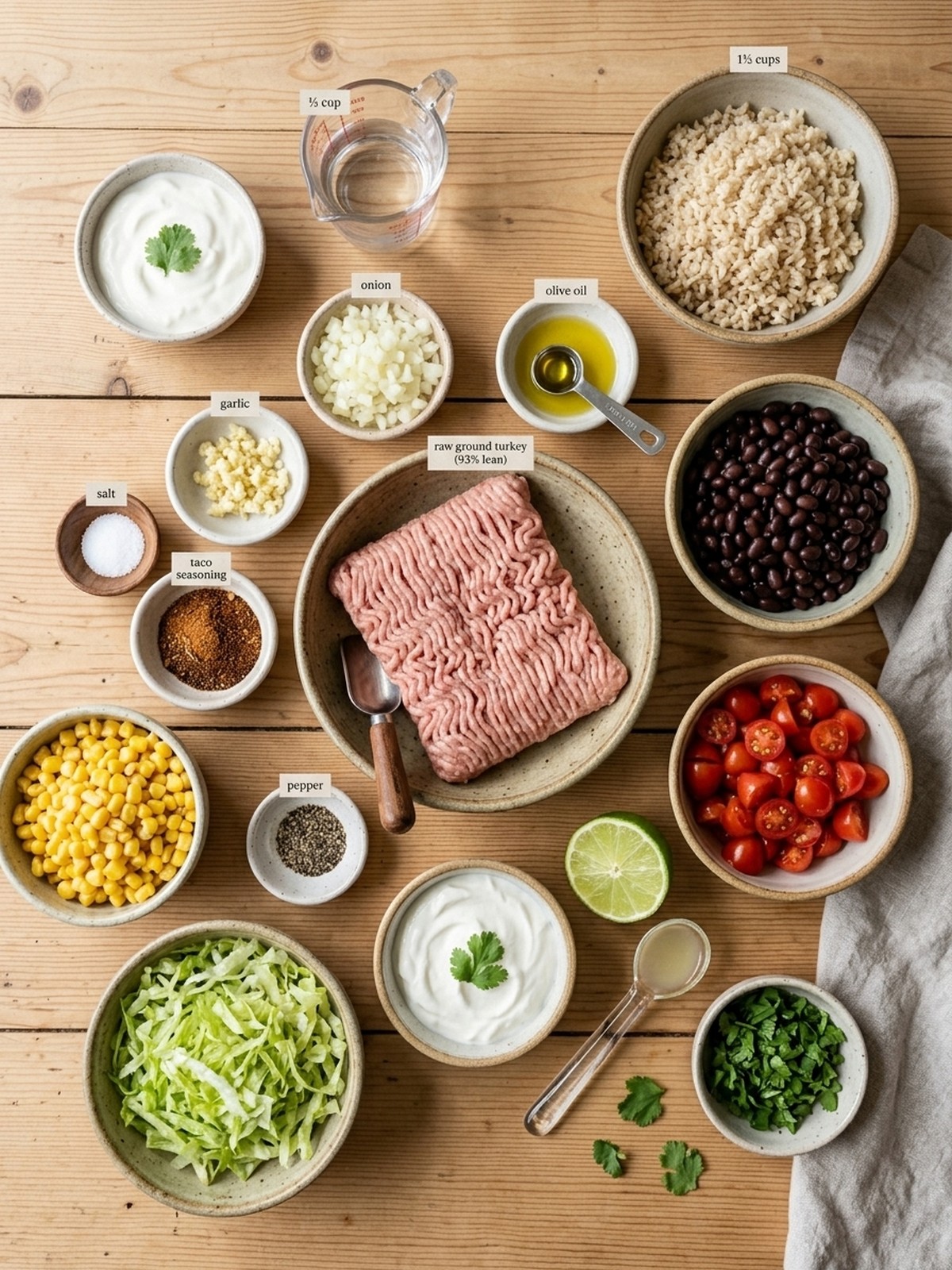 High Protein Taco Bowl ingredients arranged for cooking
