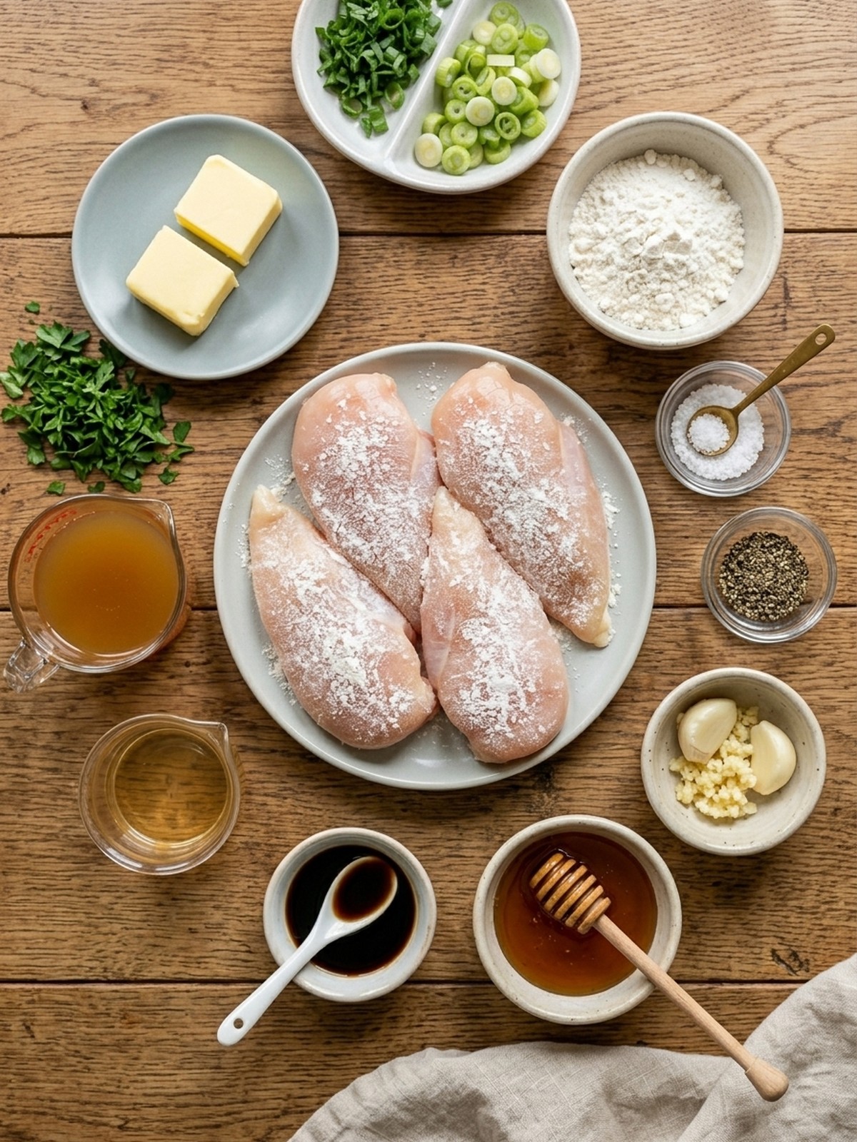 Honey Garlic Butter Chicken ingredients arranged for cooking