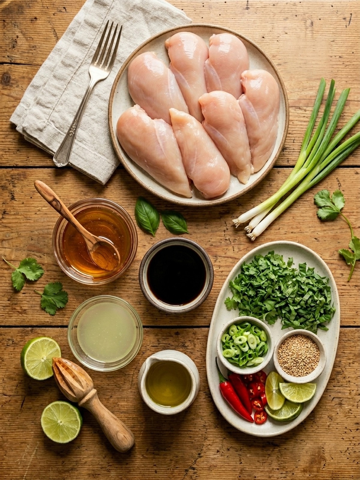 Honey Lime Chicken ingredients arranged for cooking