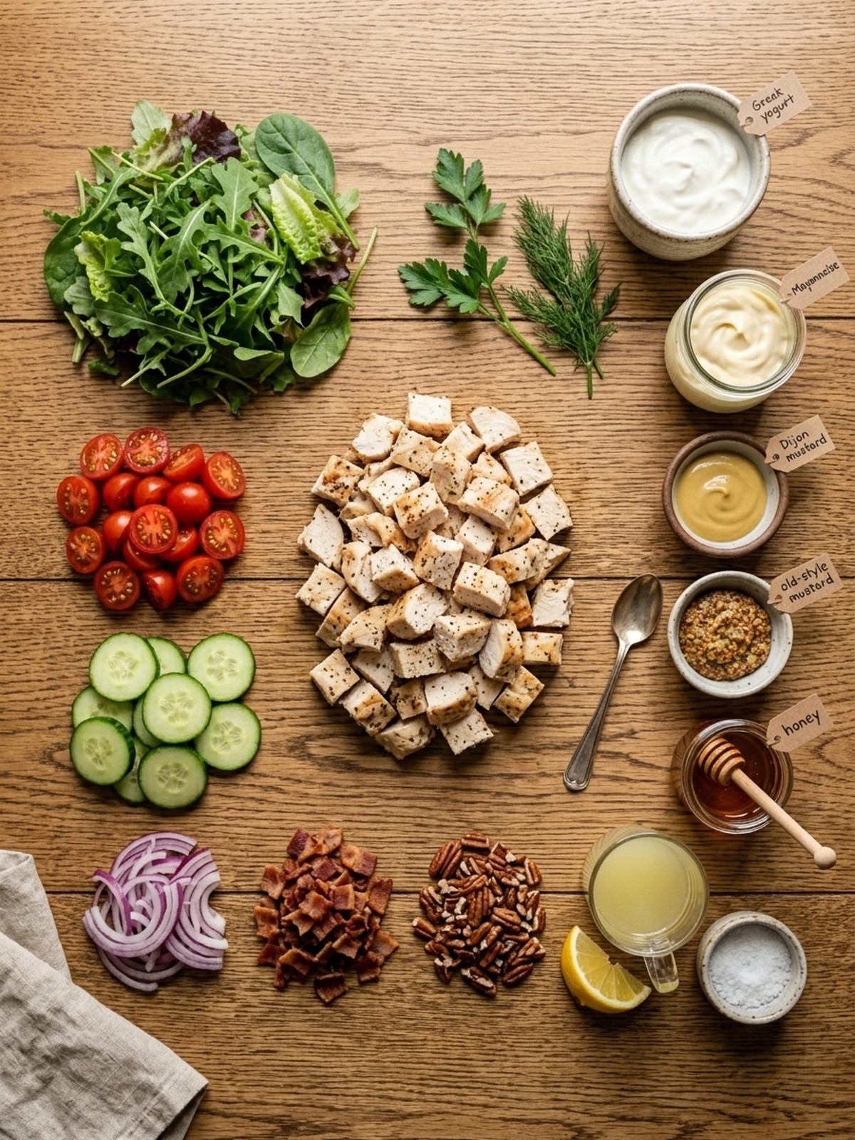 Honey Mustard Chicken Salad ingredients arranged for cooking