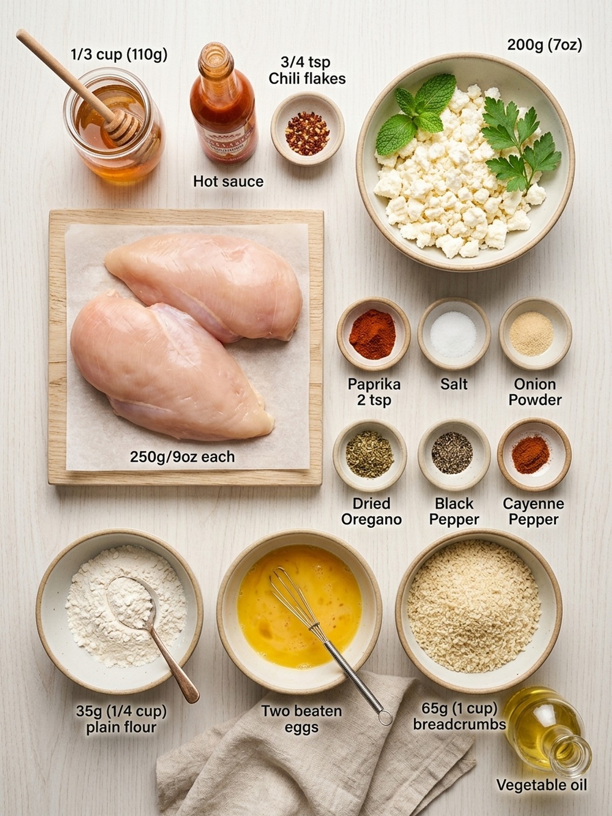 Hot Honey Feta Chicken ingredients arranged for cooking