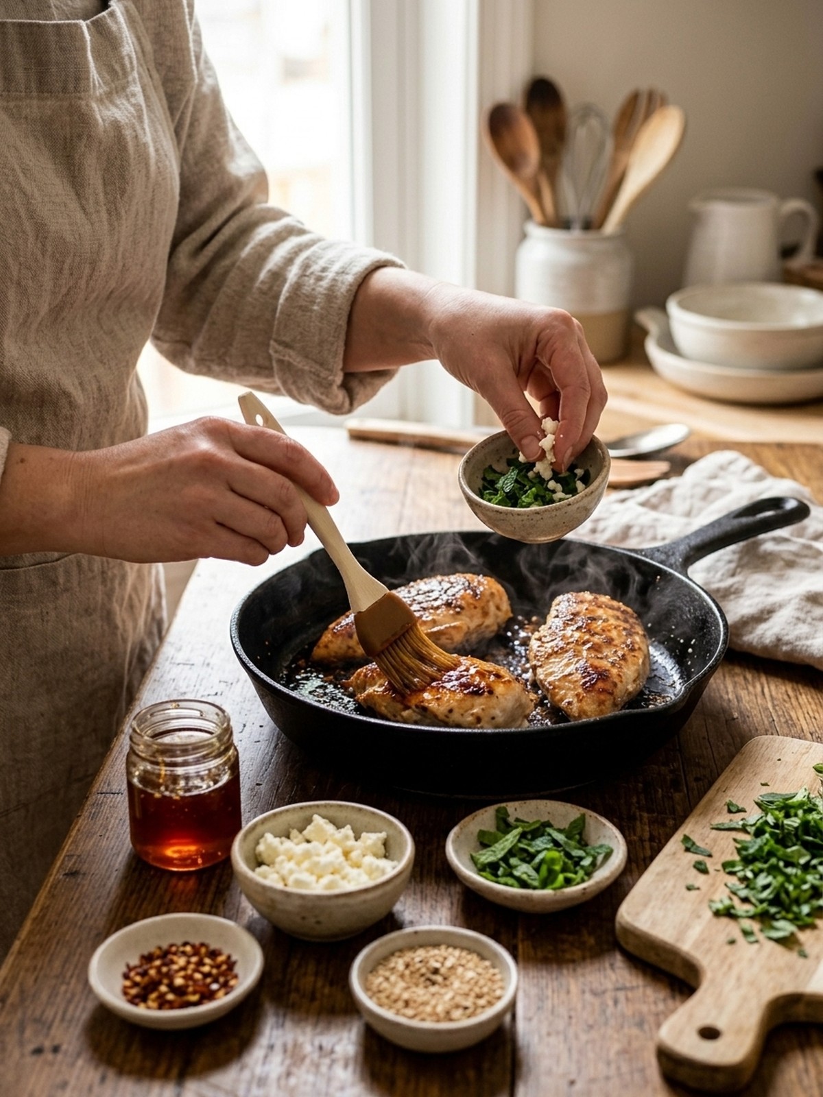 Step by step preparation of Hot Honey Feta Chicken