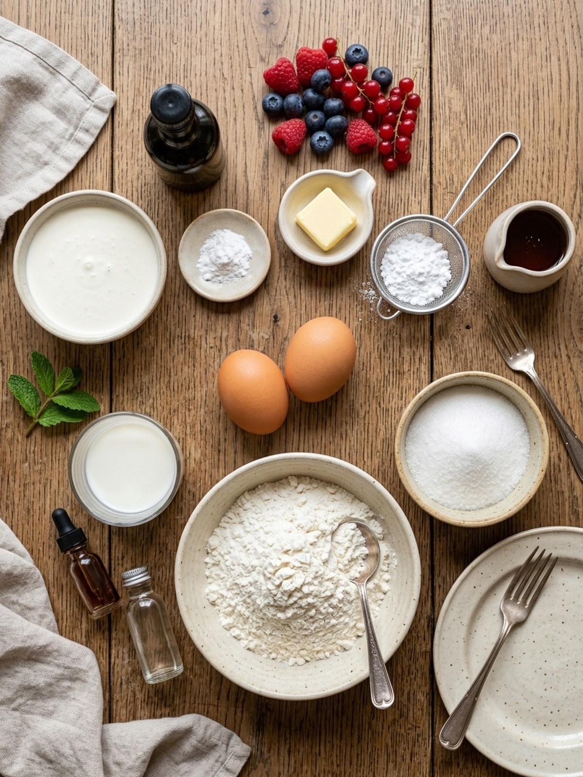 Japanese Soufflé Pancakes ingredients arranged for cooking