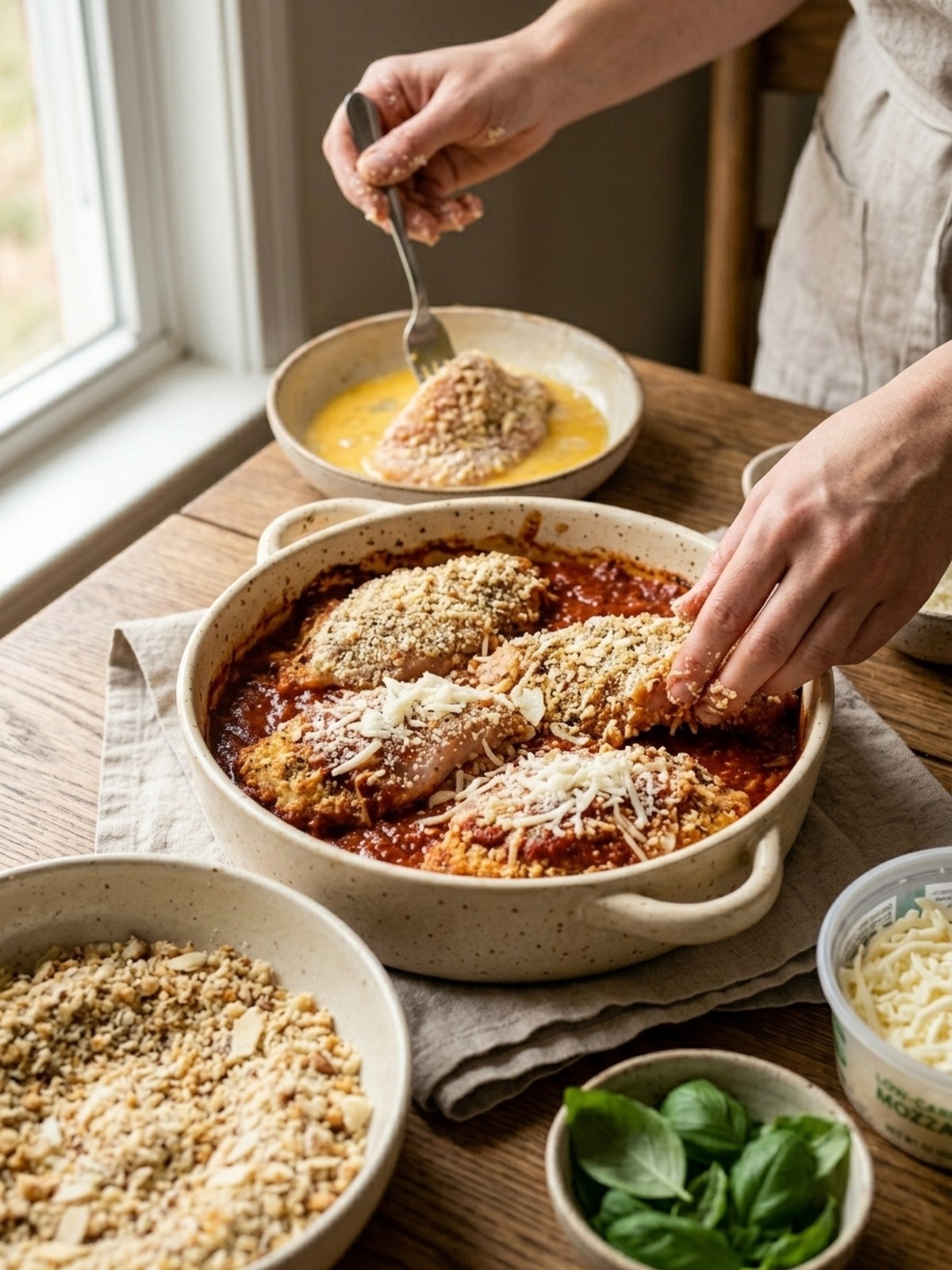 Step by step preparation of Keto Chicken Parmesan Casserole