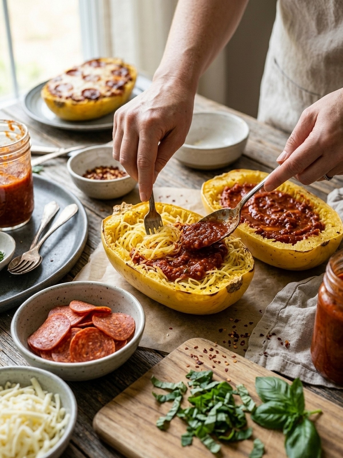Step by step preparation of Keto Spaghetti Squash Pizza