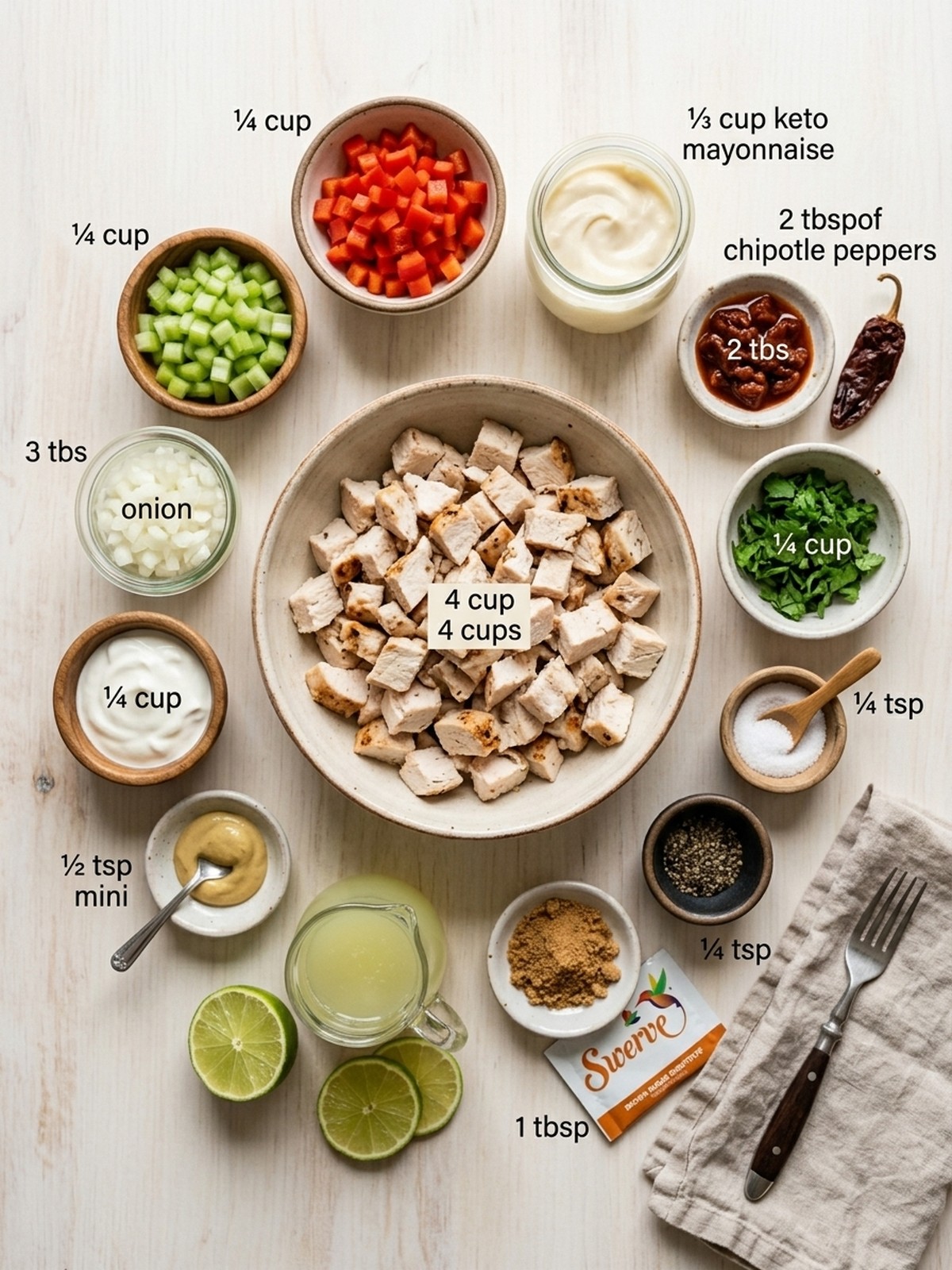 Lime Chicken Salad ingredients arranged for cooking