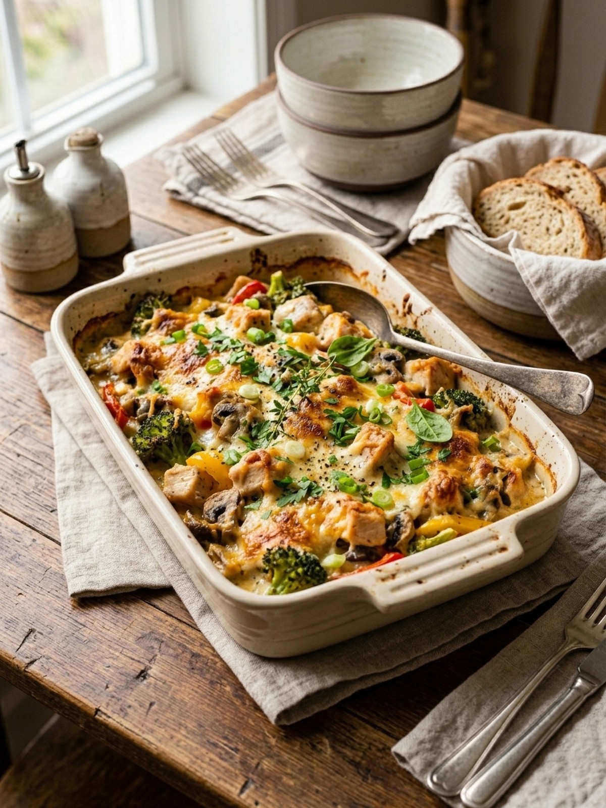 Serving and variation ideas for Low Carb Chicken Casserole with broccoli and cheese
