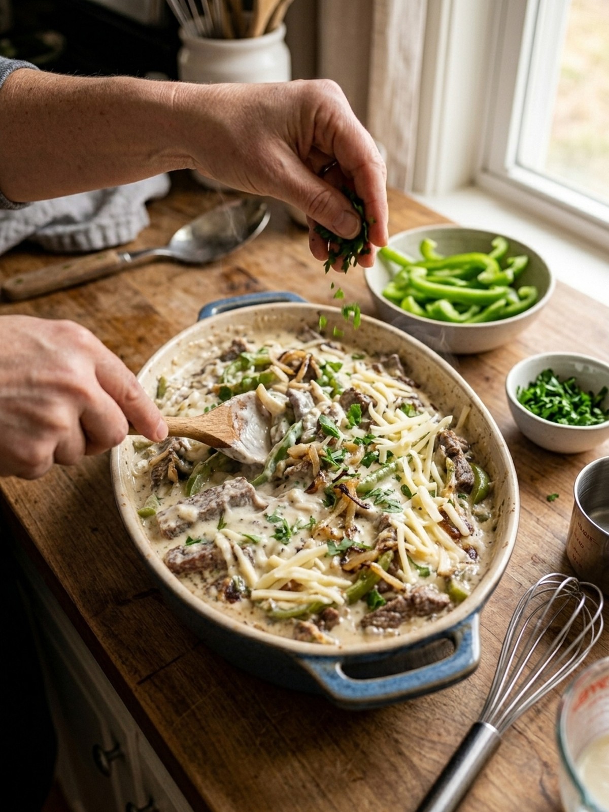 Step by step preparation of Low Carb Philly Cheesesteak Casserole