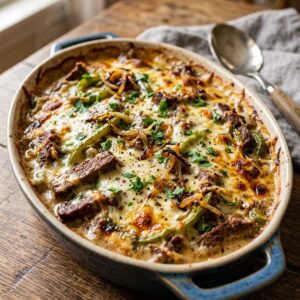 Low Carb Philly Cheesesteak Casserole