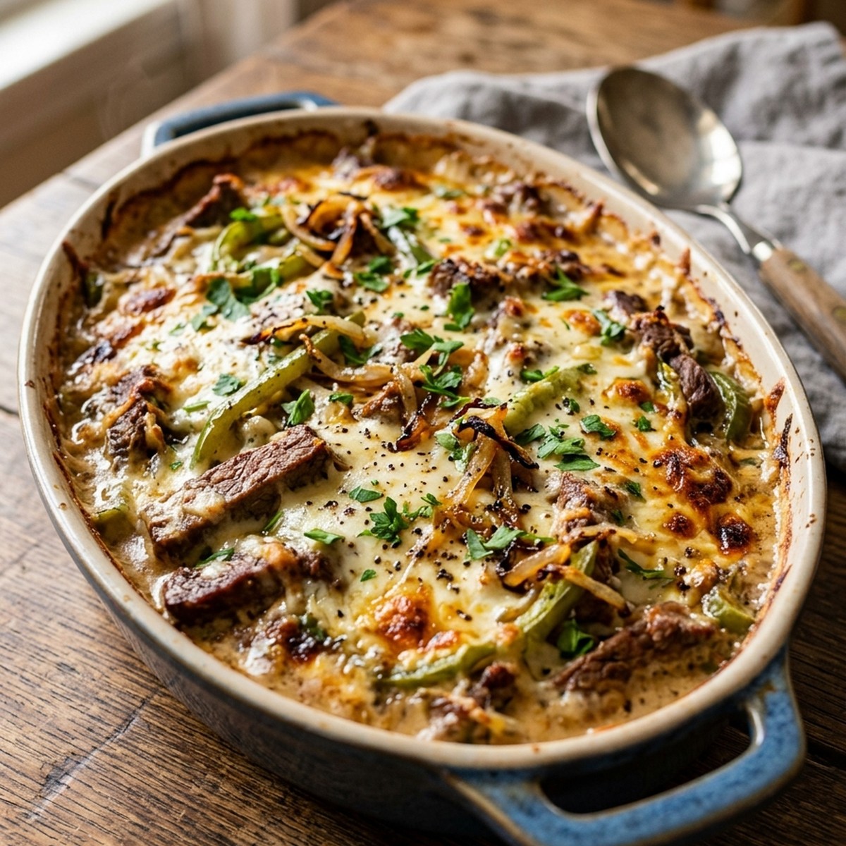 Low Carb Philly Cheesesteak Casserole