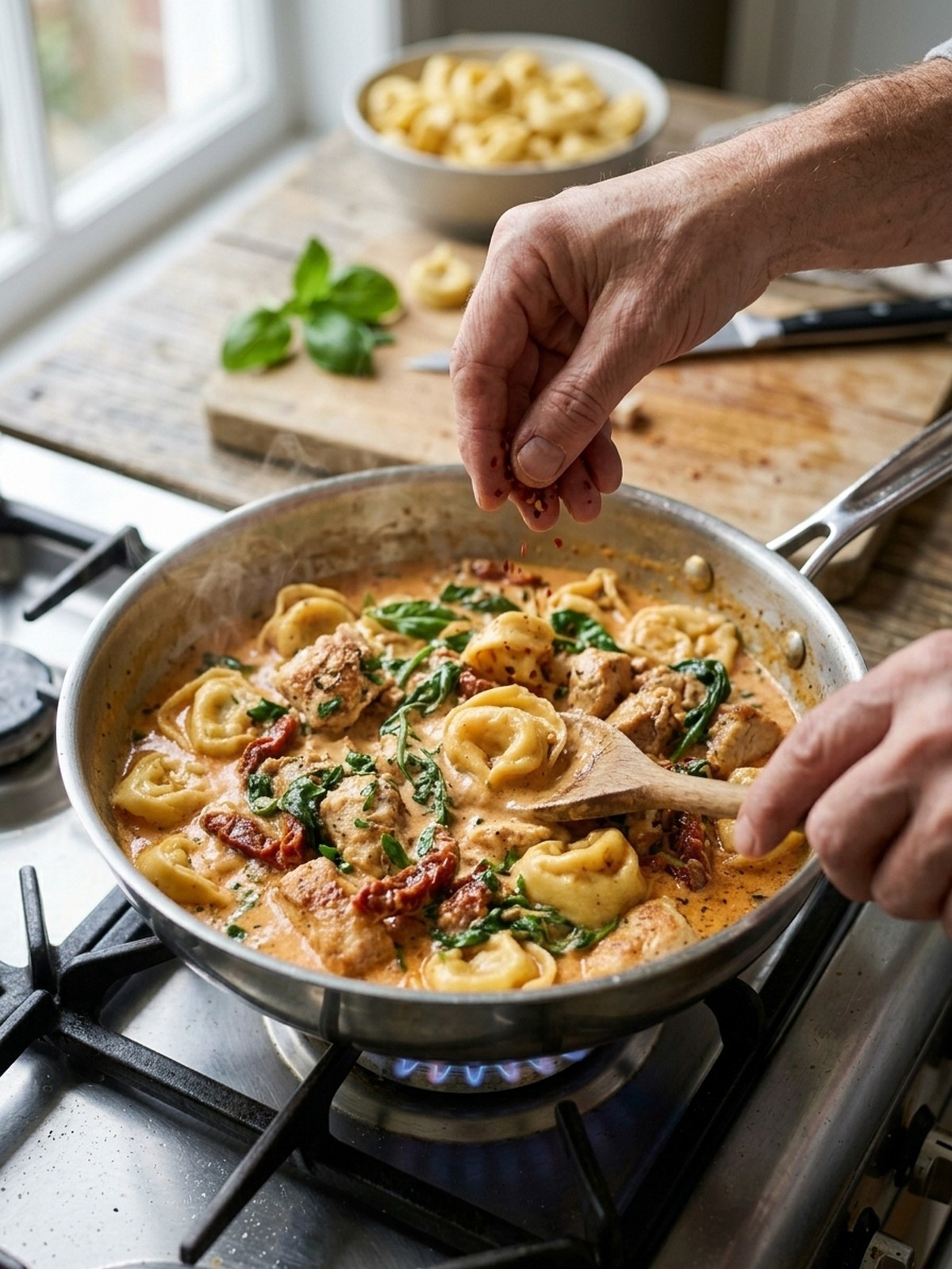 Step by step preparation of Marry Me Chicken Tortellini