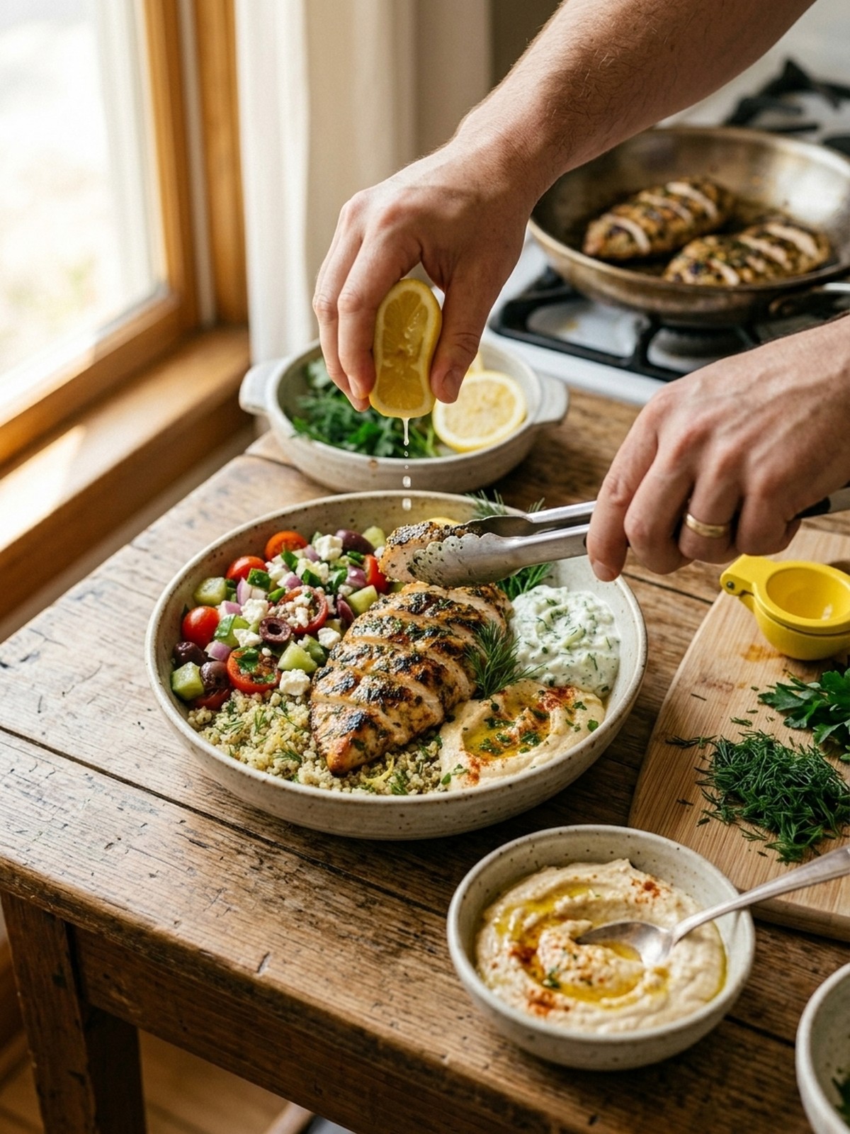 Step by step preparation of Mediterranean Lemon-Dill Chicken Bowls