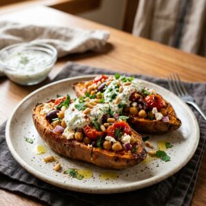 Mediterranean Stuffed Sweet Potatoes