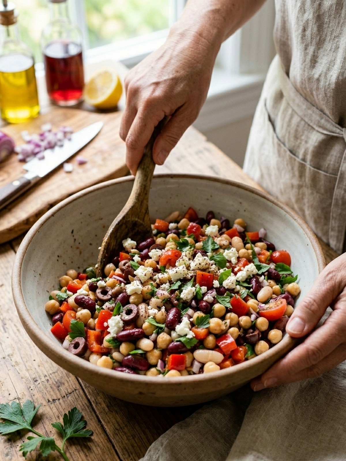 Step by step preparation of Mediterranean Three Bean Salad