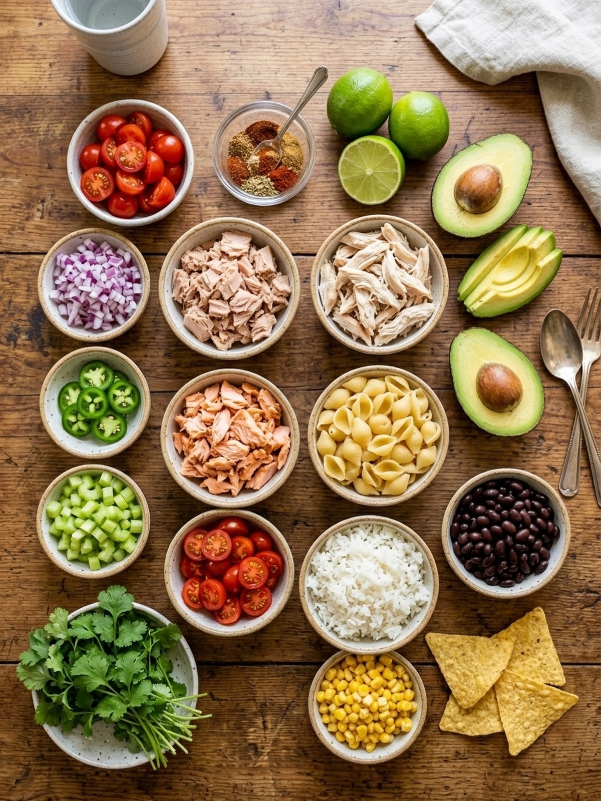 Mexican Tuna Salad ingredients arranged for cooking