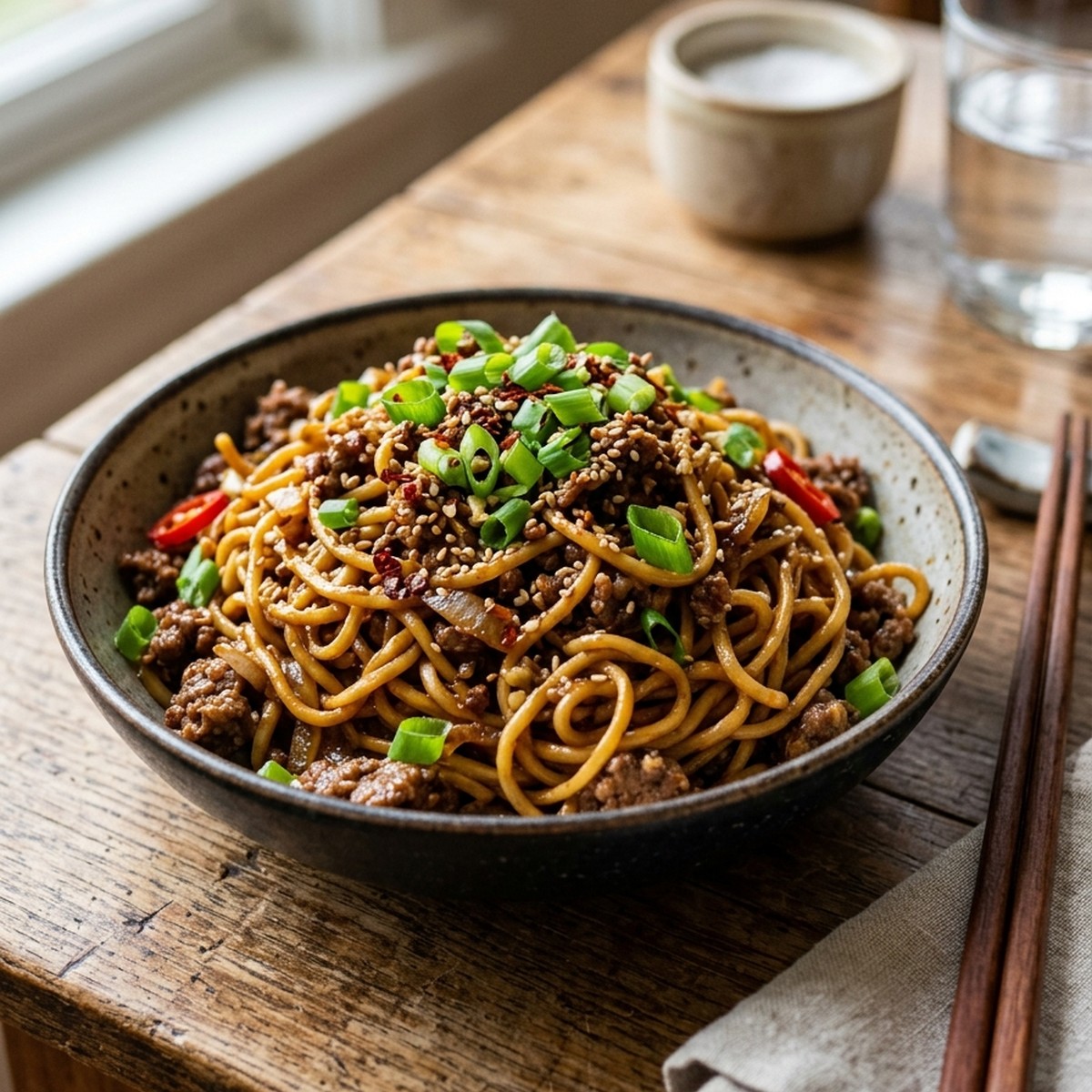 Mongolian Ground Beef Noodles