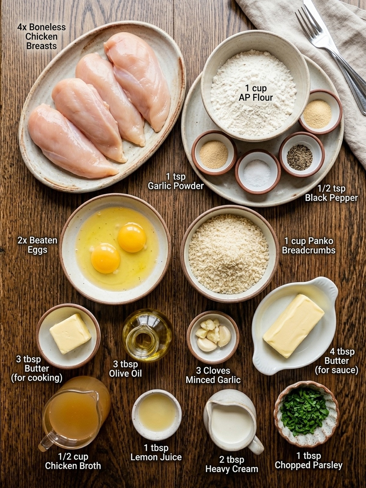 Morton’s Steakhouse Chicken Christopher ingredients arranged for cooking