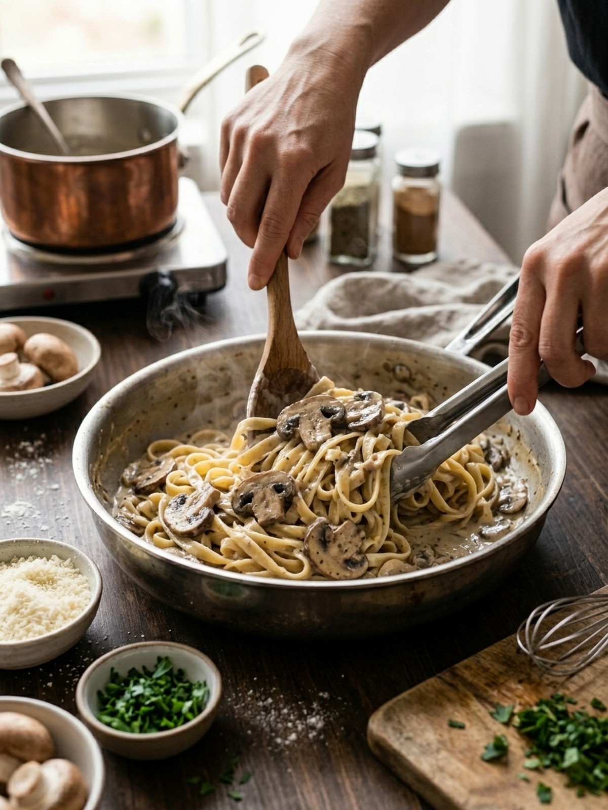 Step by step preparation of Creamy Mushroom Pasta Sauce