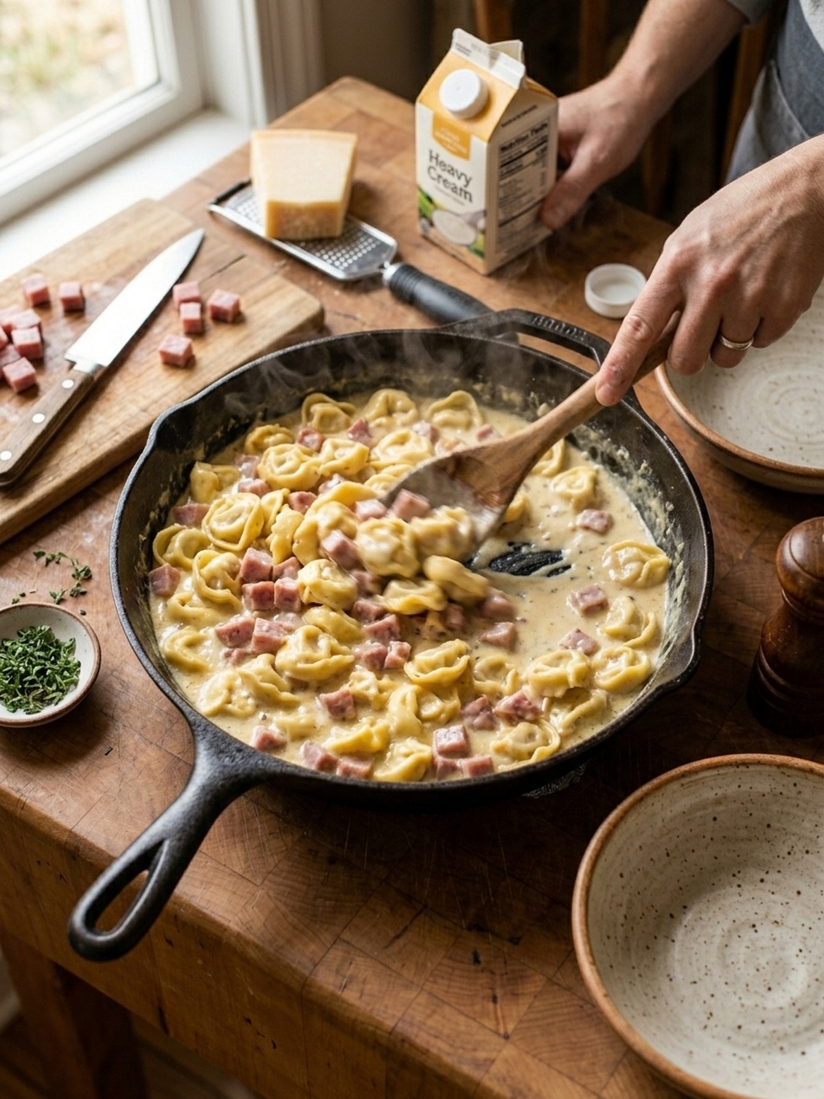 Step by step preparation of One Pan Ham & Cheese Tortellini