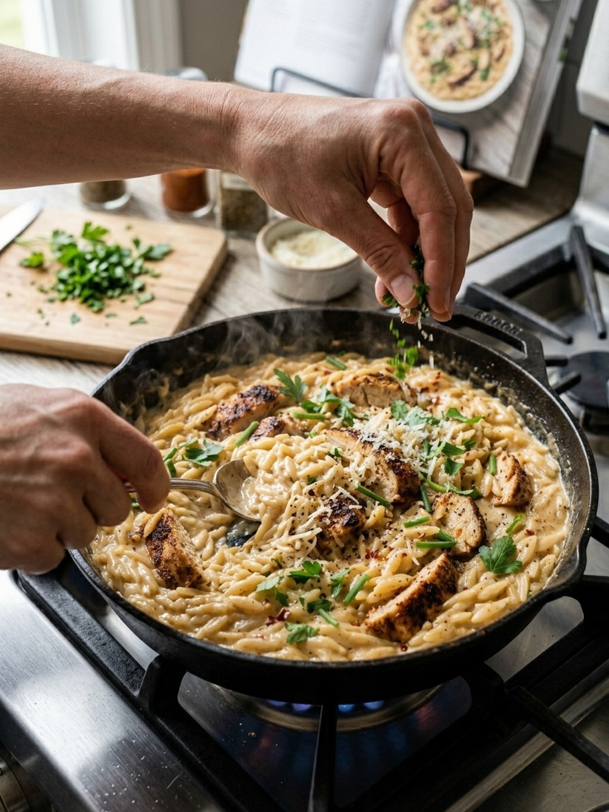 Step by step preparation of One Pot Cajun Chicken Alfredo Orzo
