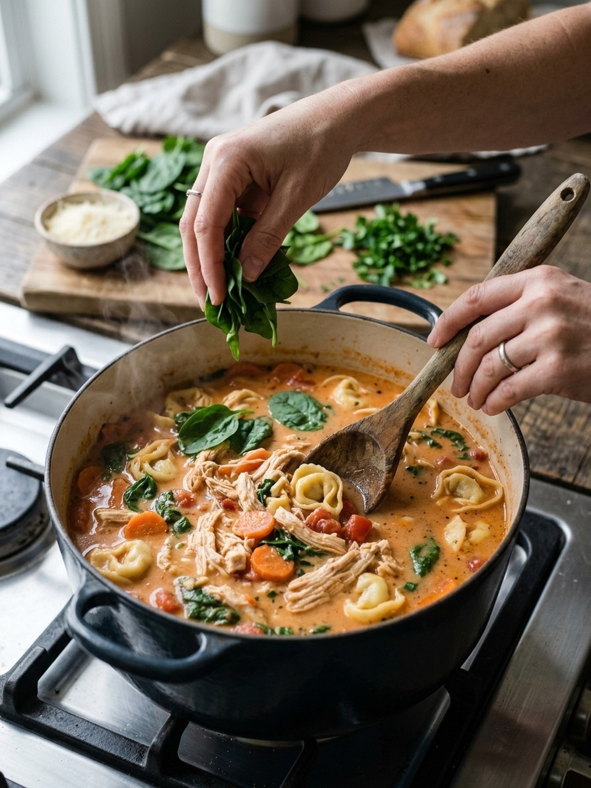 Step by step preparation of One-Pot Chicken Tortellini Soup