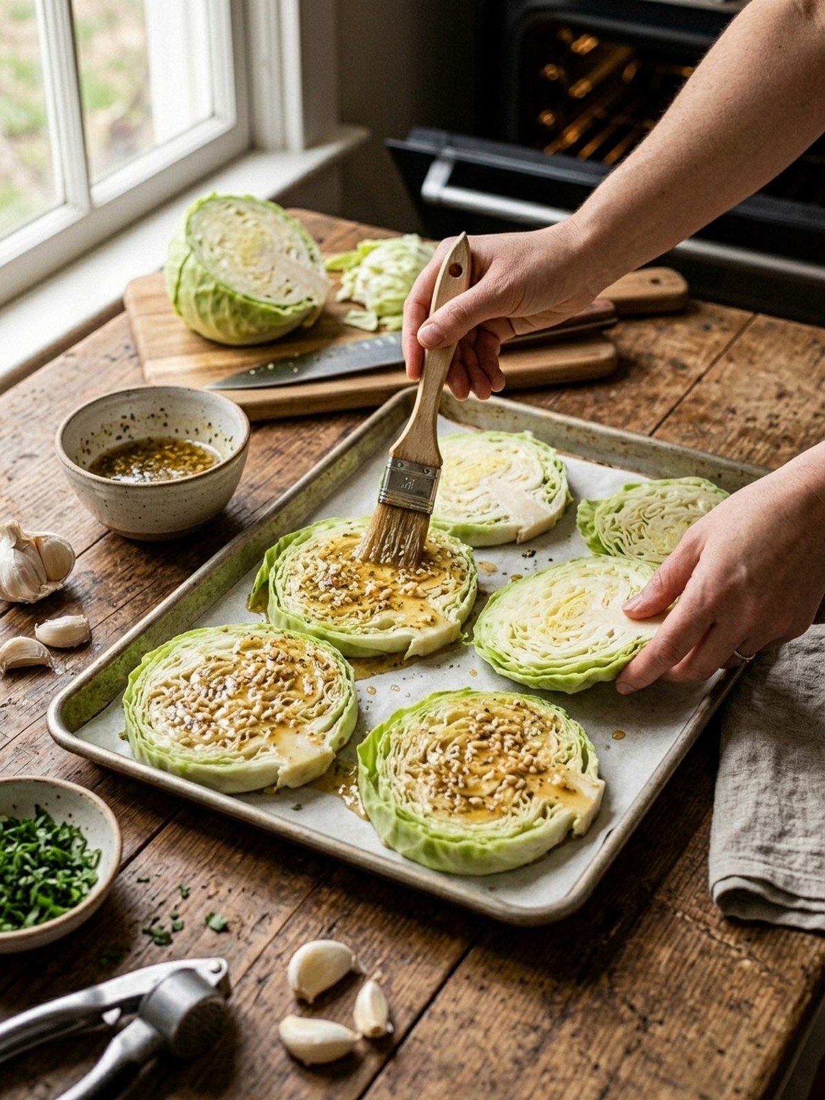 Step by step preparation of Oven Roasted Garlic Cabbage Steaks