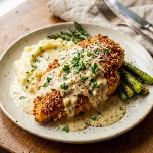 Parmesan Crusted Chicken With Creamy Garlic Sauce
