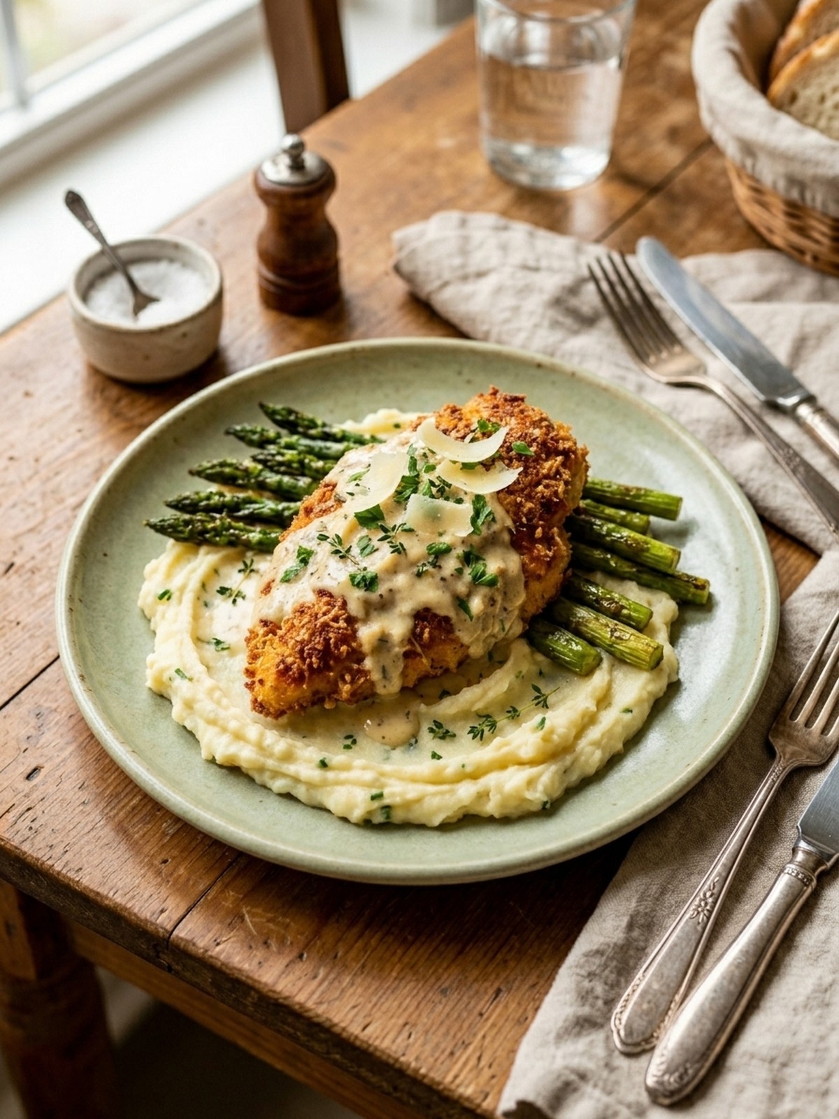 Serving and variation ideas for Parmesan Crusted Chicken With Creamy Garlic Sauce
