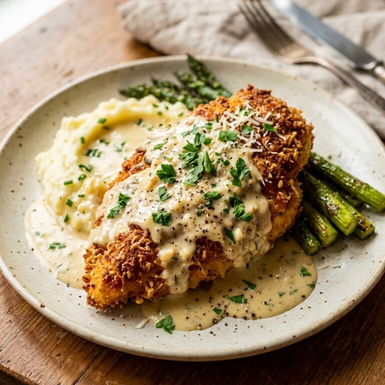 Parmesan Crusted Chicken With Creamy Garlic Sauce