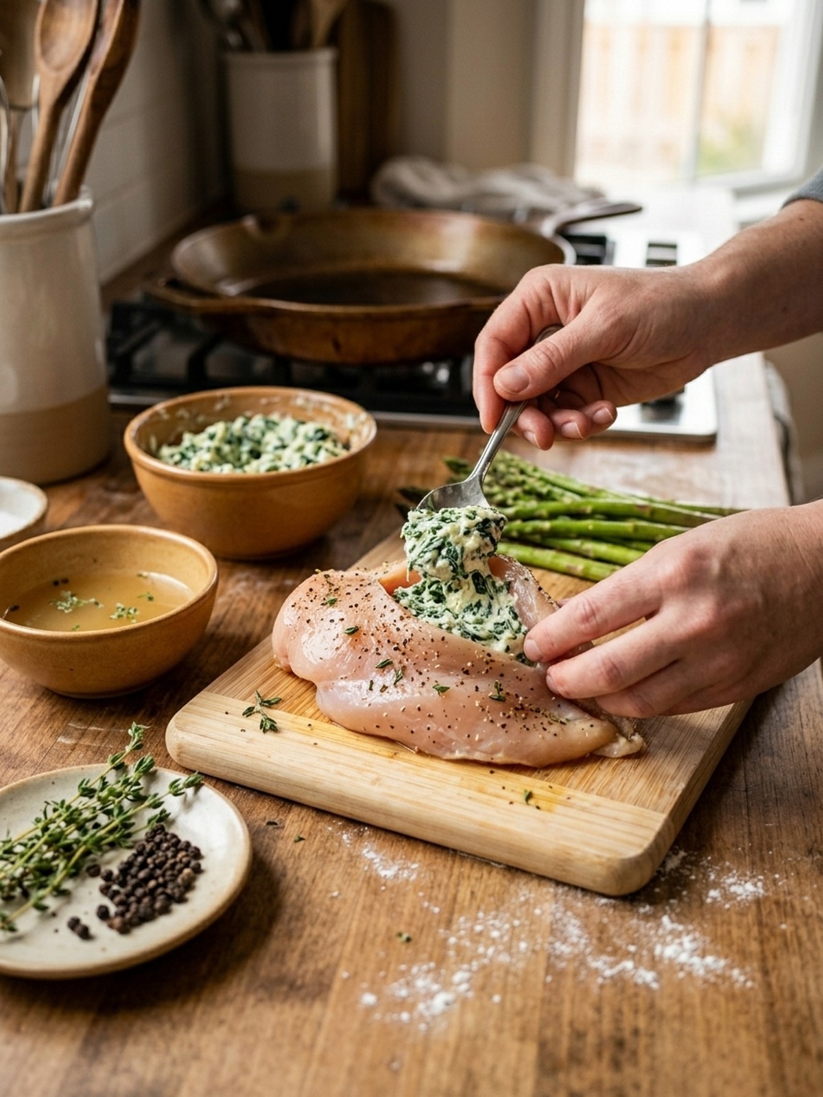 Step by step preparation of Ruth Chris Stuffed Chicken