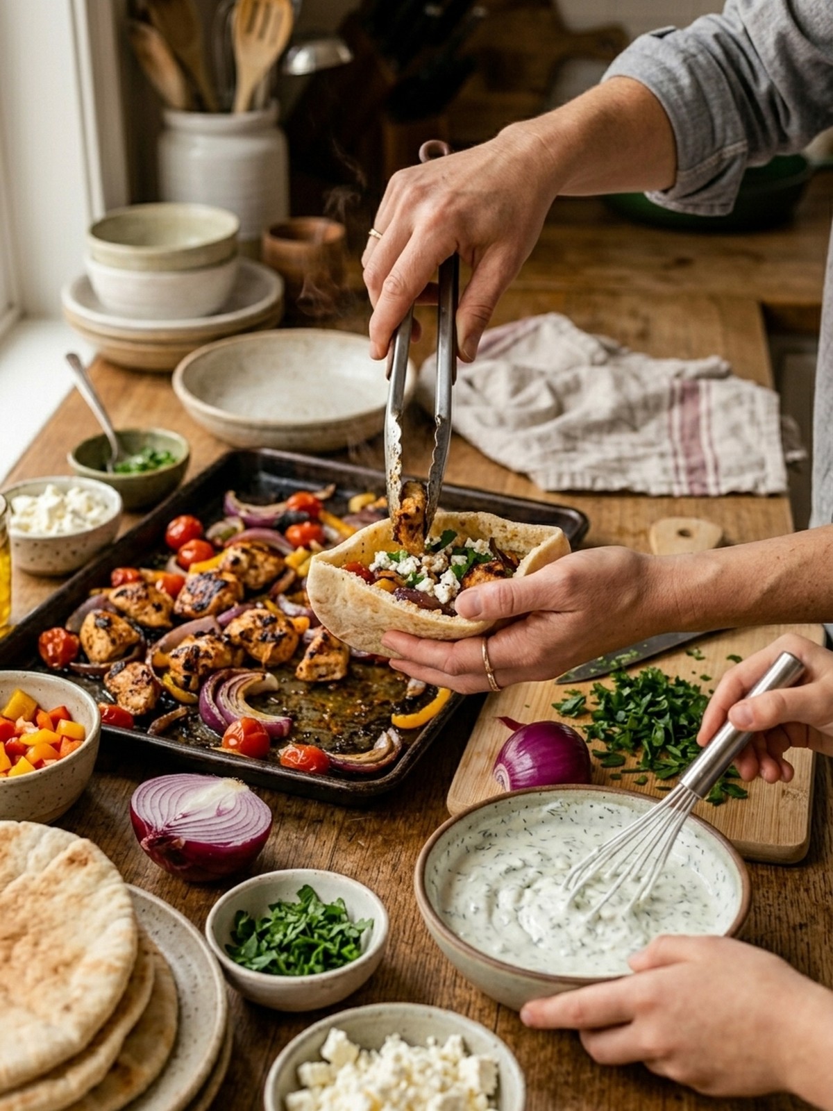 Step by step preparation of Sheet Pan Chicken Pitas