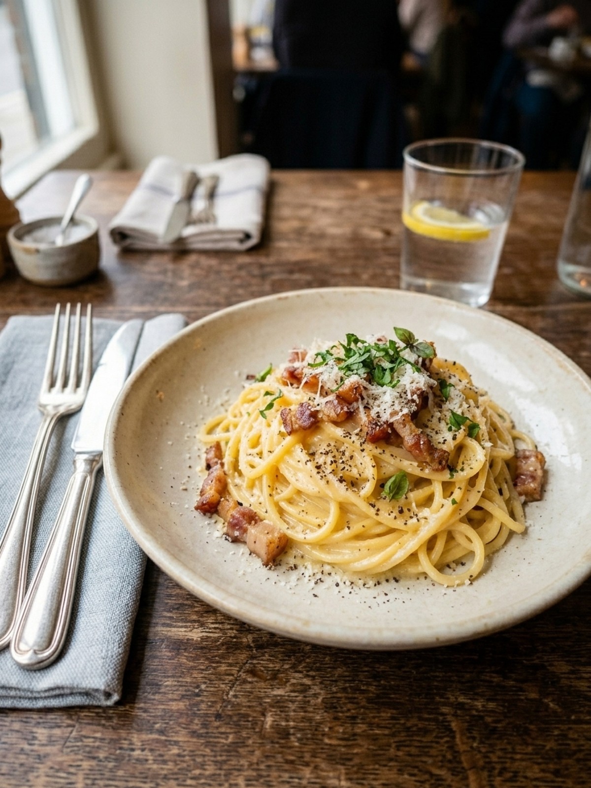 Serving and variation ideas for Spaghetti Carbonara with parsley and Parmesan