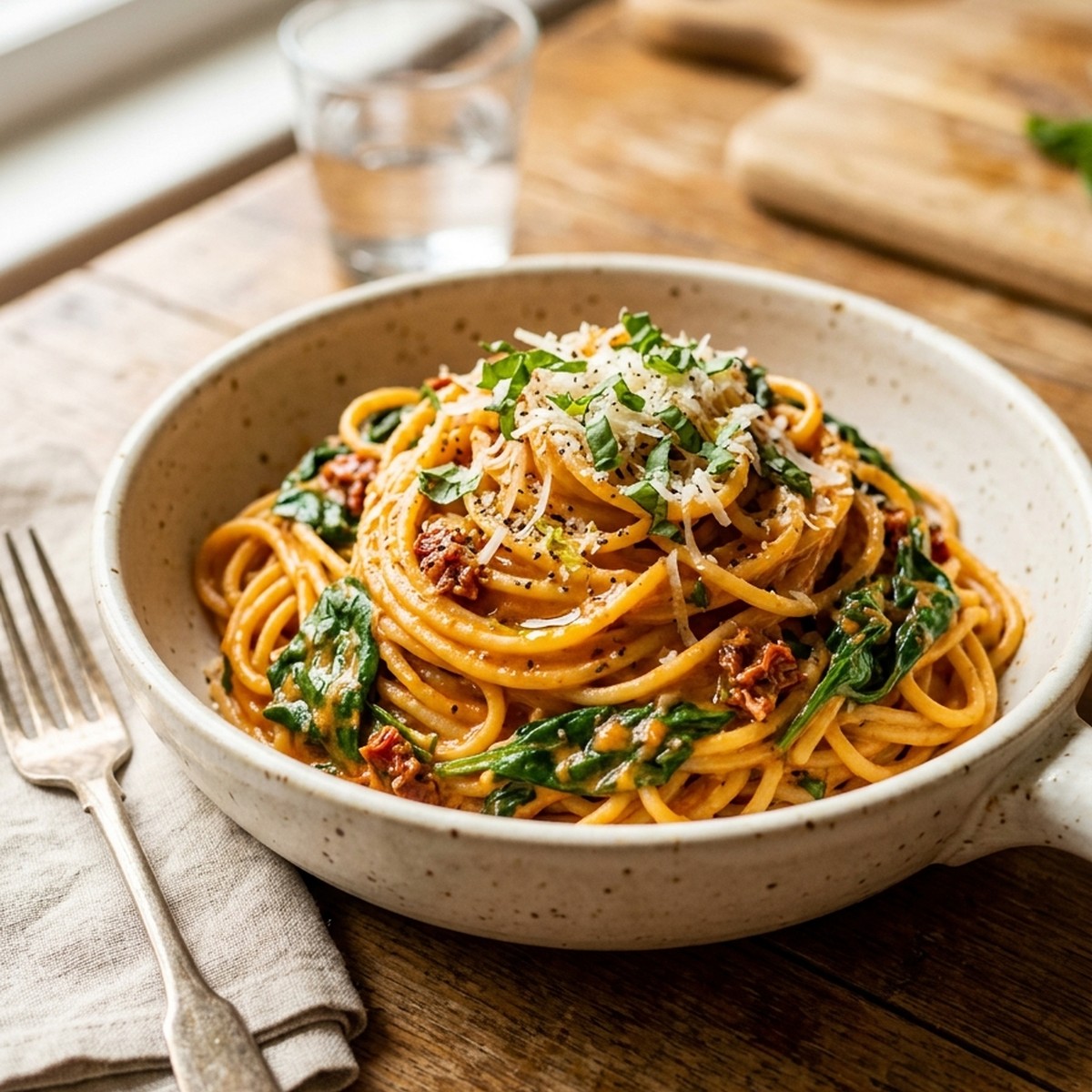 Spaghetti Spinach With Sun-Dried Tomato Cream Sauce