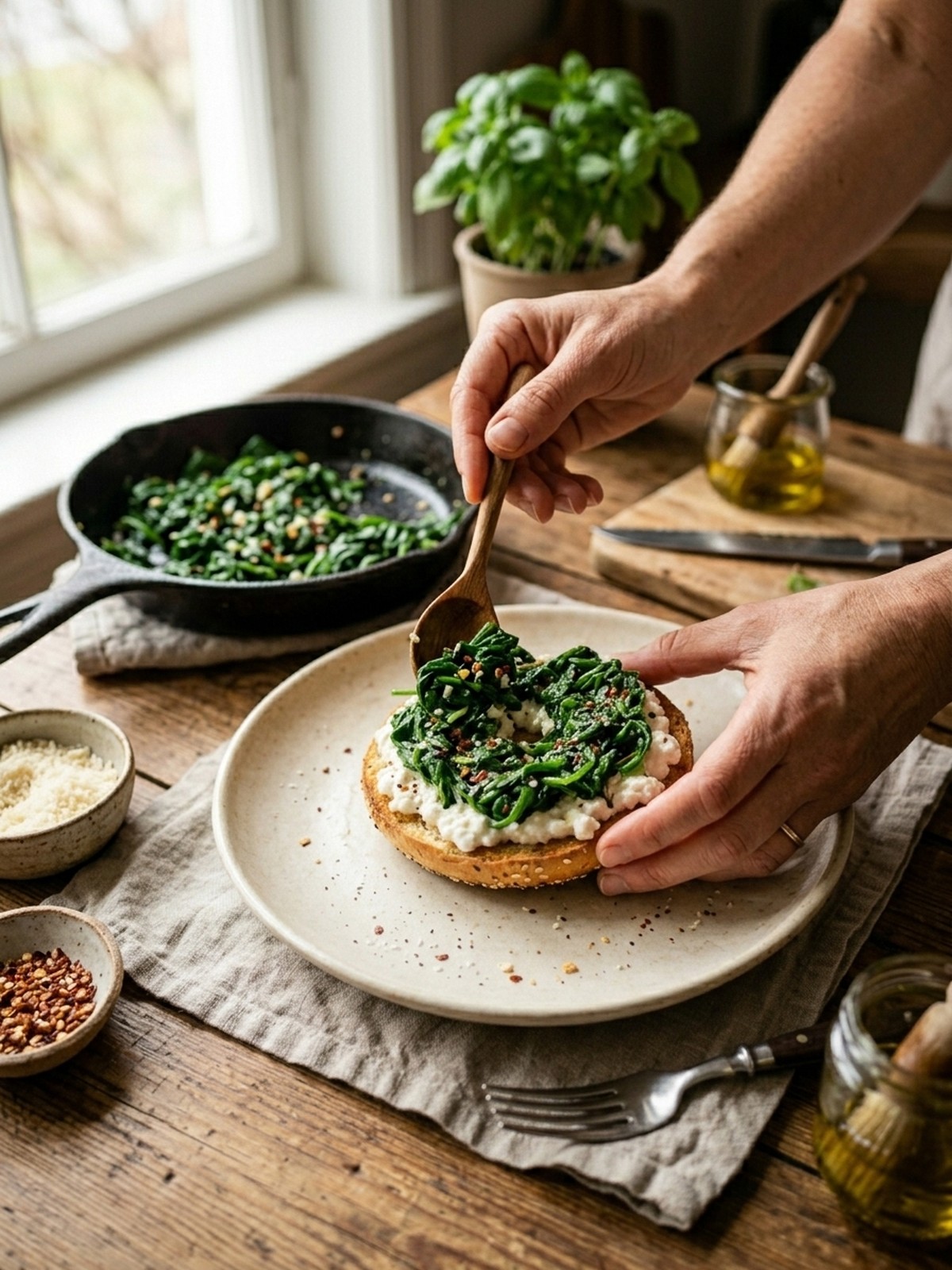 Step by step preparation of Spinach Cottage Cheese Flagels