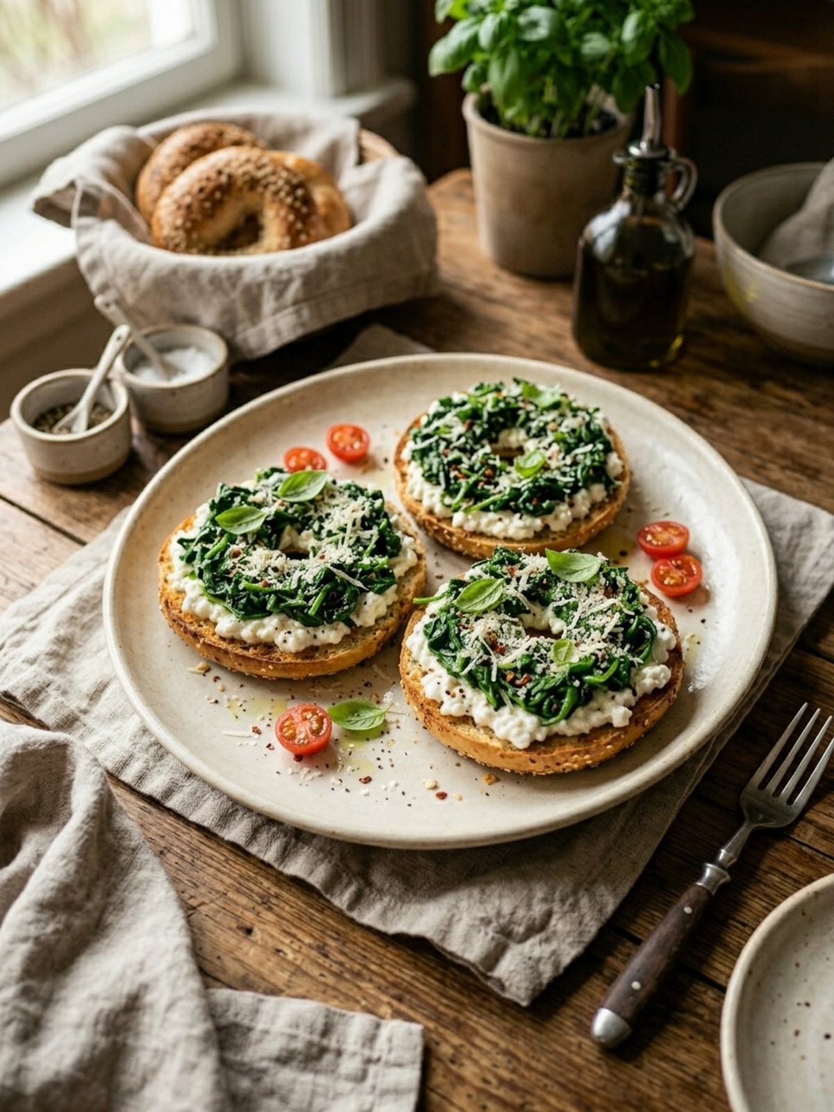 Serving and variation ideas for Spinach Cottage Cheese Flagels