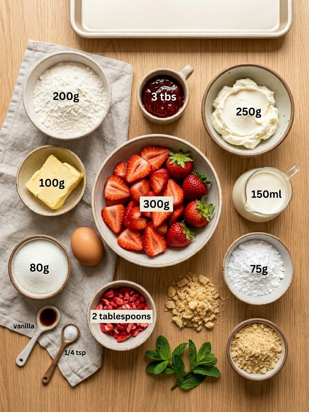 Strawberry Cookie Boats ingredients with strawberries mascarpone and cookie dough