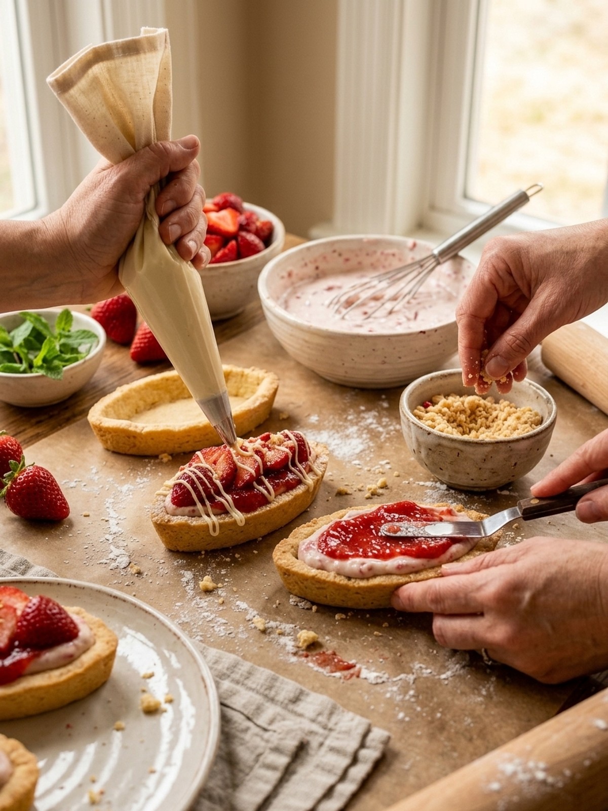 Step by step preparation of Strawberry Cookie Boats with cream filling