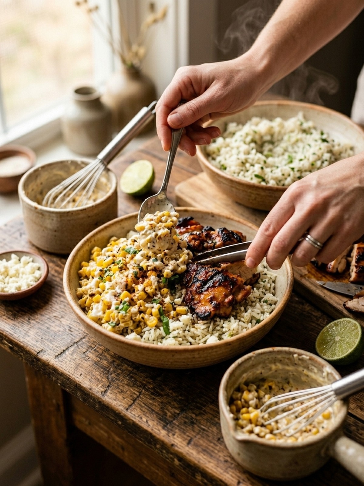 Step by step preparation of Street Corn Chicken Rice Bowl