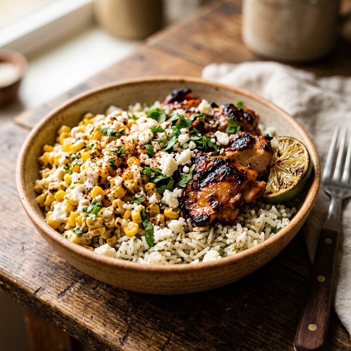 Street Corn Chicken Rice Bowl