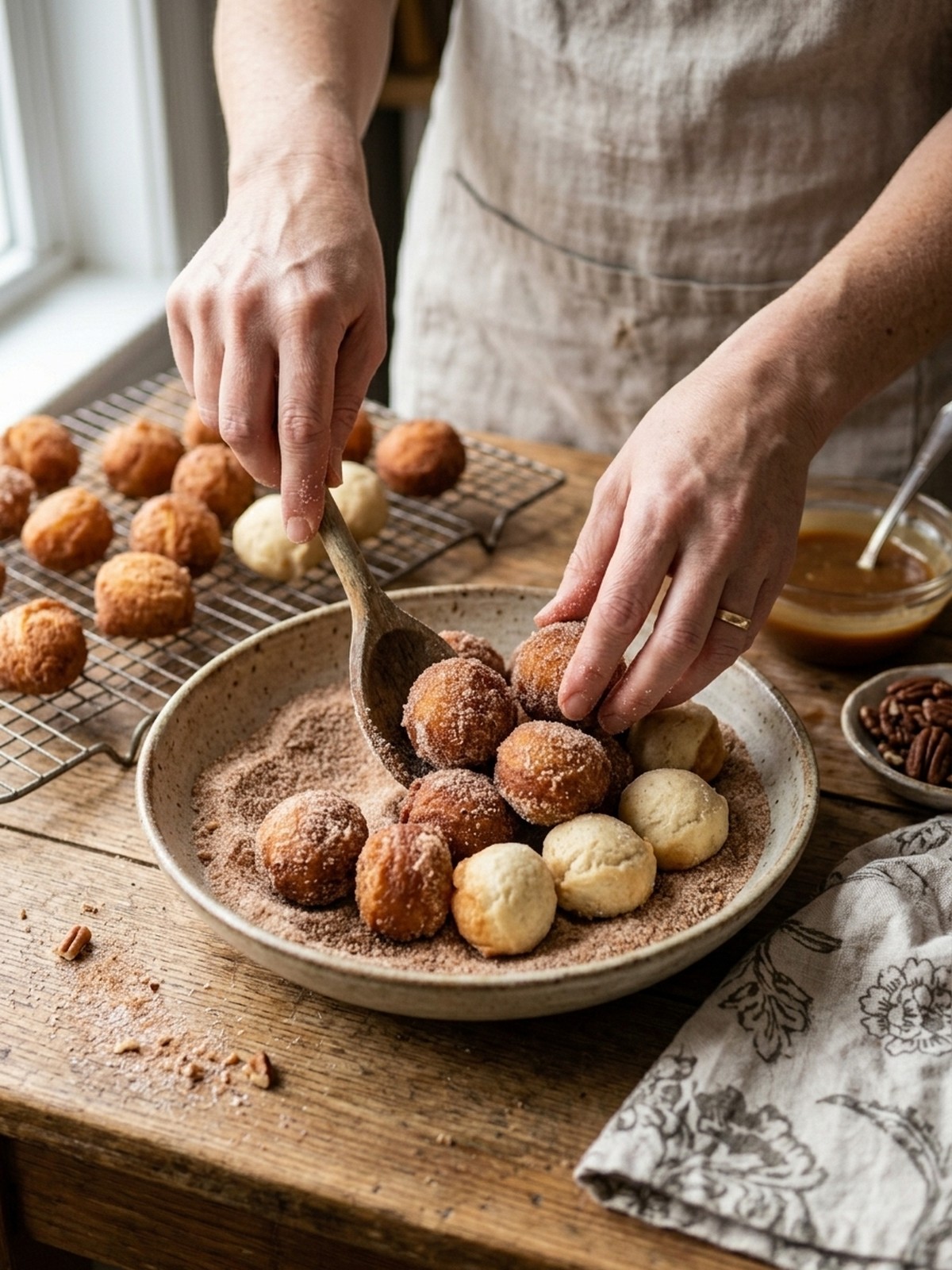 Step by step preparation of Sweet Churro Donut Bites