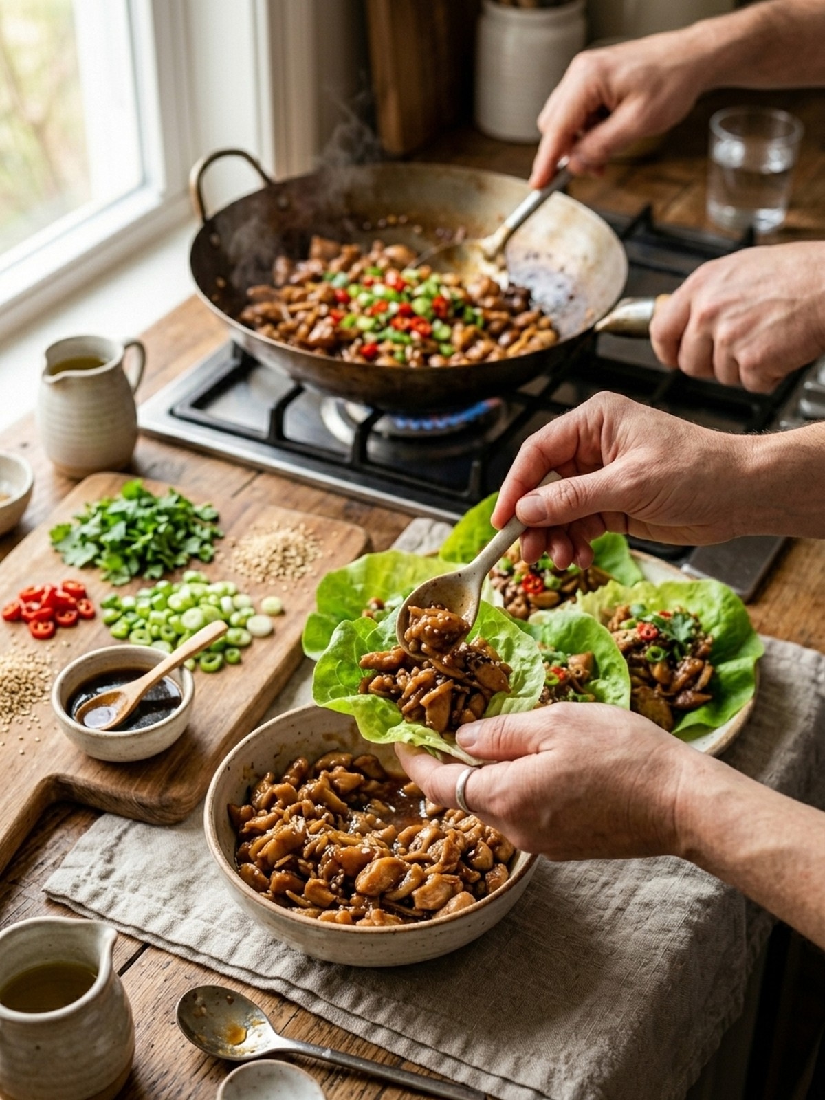 Step by step preparation of Teriyaki Chicken Lettuce Wraps