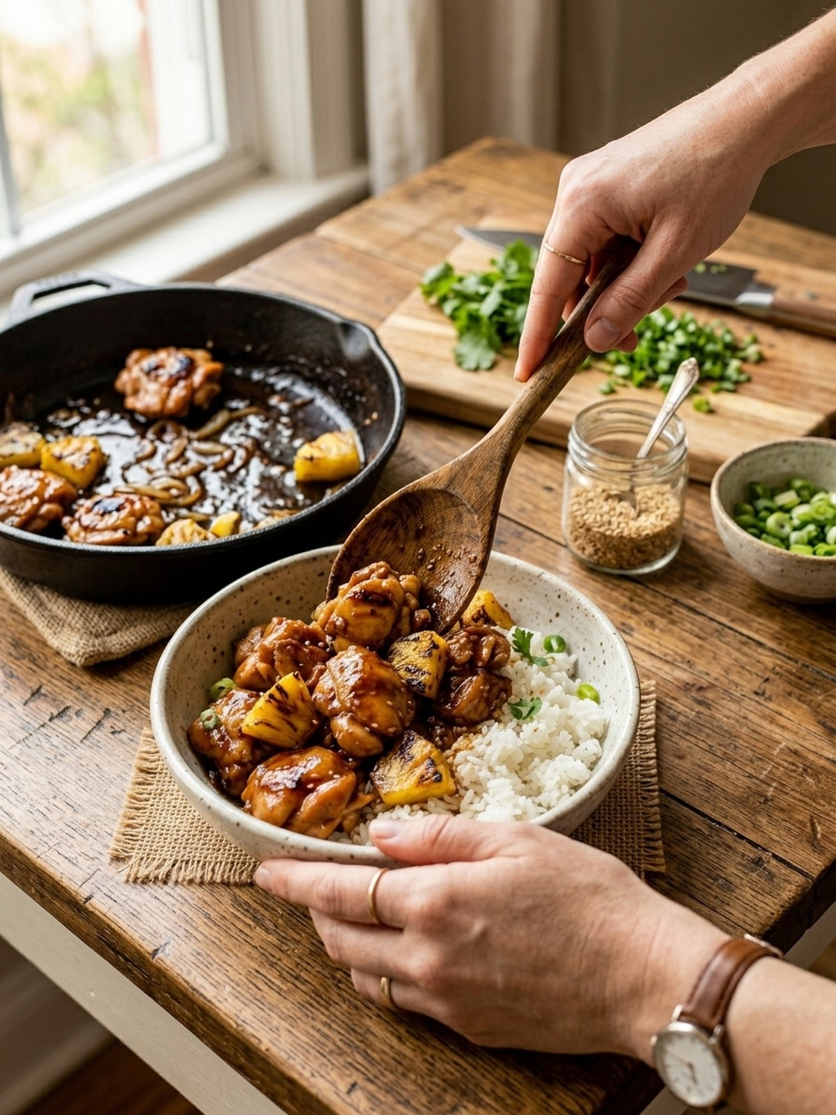 Step by step preparation of Teriyaki Pineapple Chicken With Rice