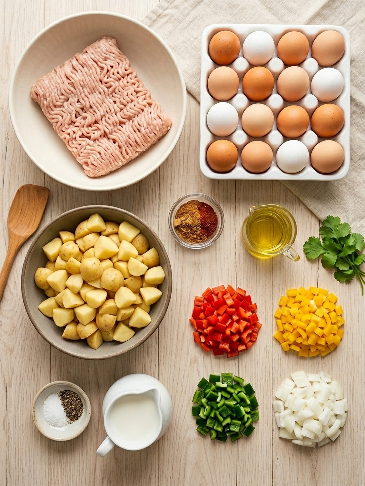 Tex-Mex Protein Breakfast Bowls ingredients arranged for cooking