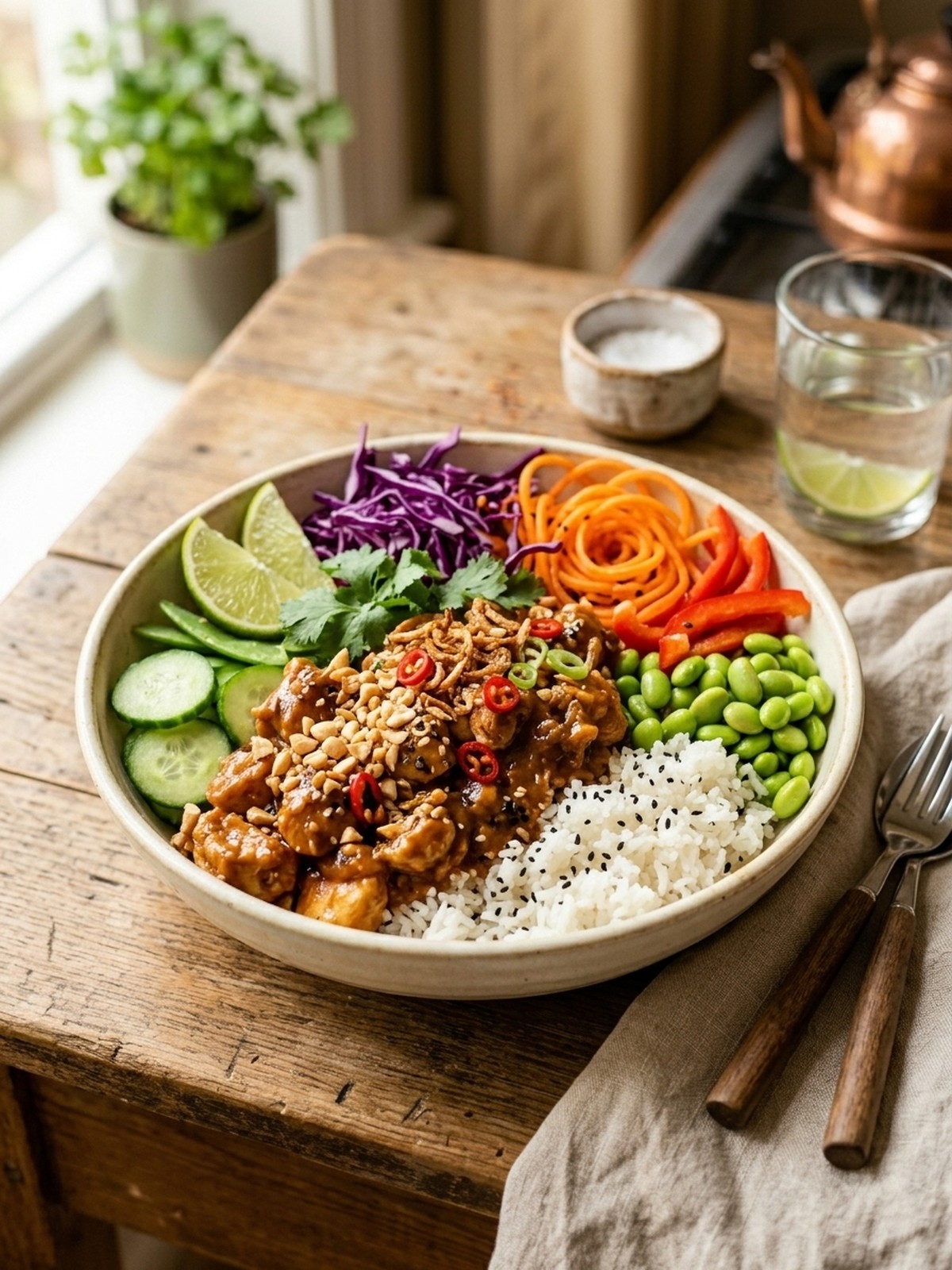 Serving and variation ideas for Thai Peanut Chicken Buddha Bowl
