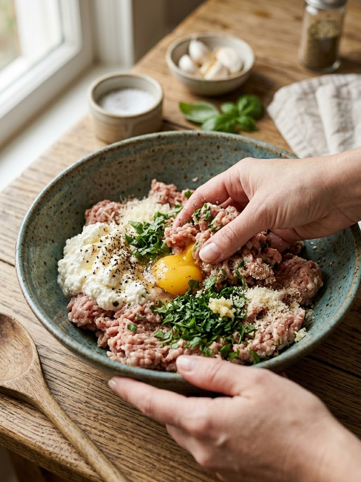 Step by step preparation of Turkey Ricotta Meatballs