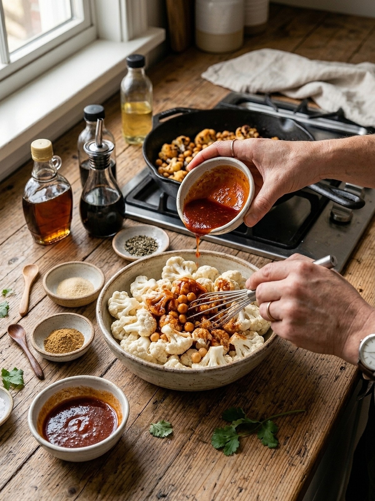 Step by step preparation of Vegan Hot Honey Cauliflower And Chickpeas