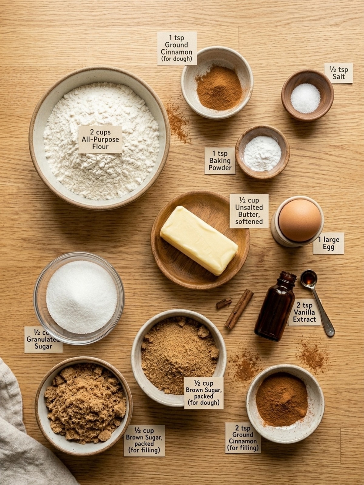 Cinnamon Roll Cookies ingredients arranged for baking