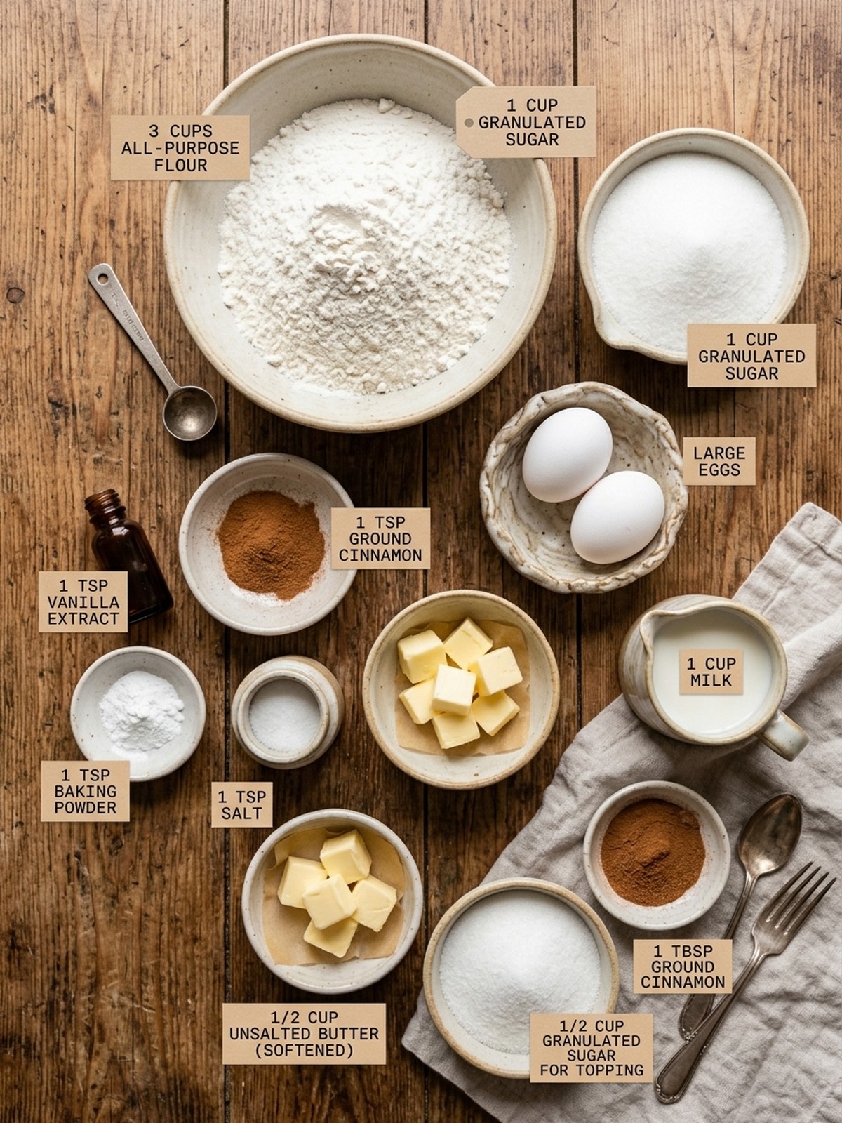 Cinnamon Sugar Donut Bread ingredients arranged for baking