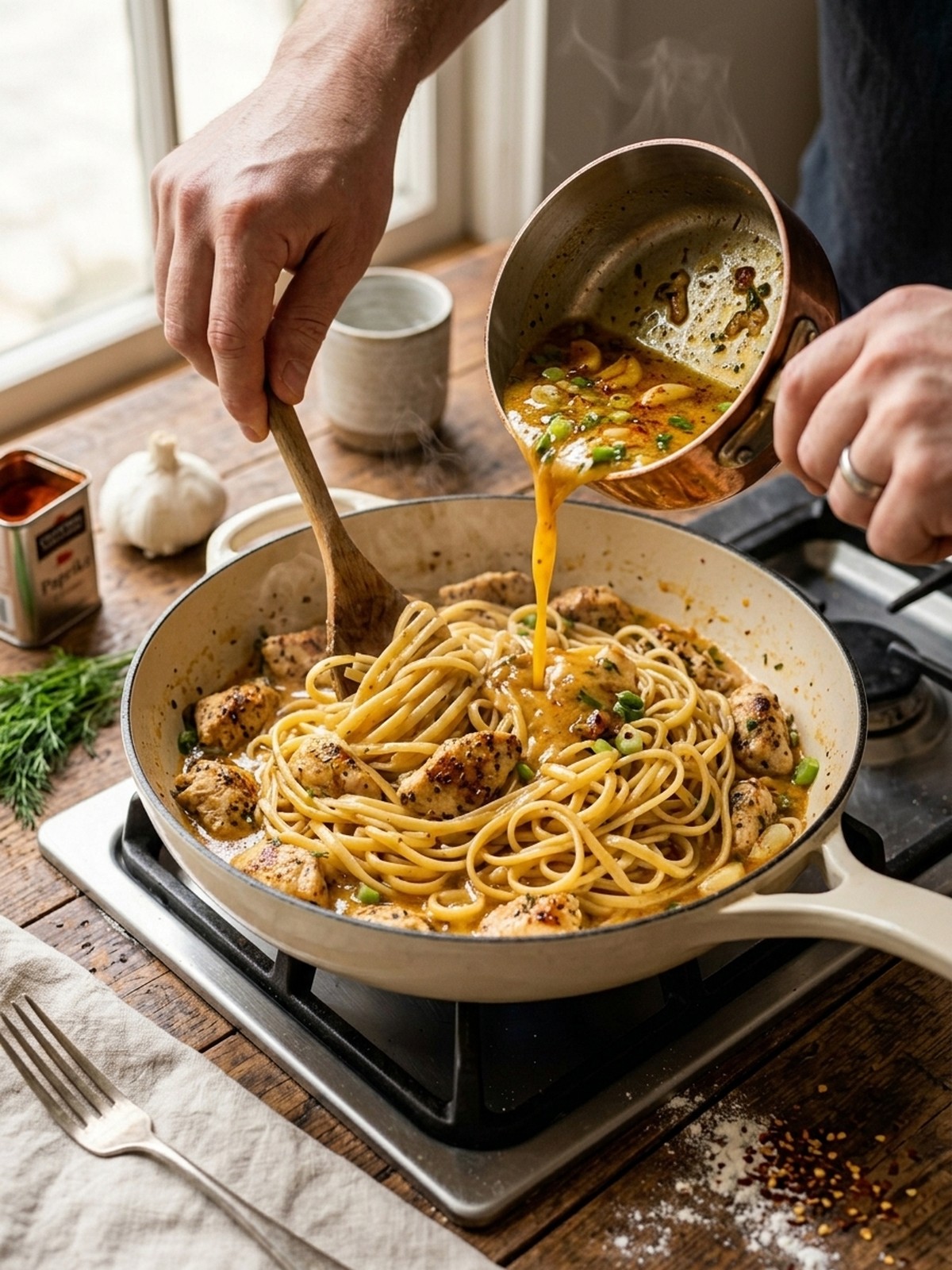 Step by step preparation of Cowboy Butter Chicken Linguine