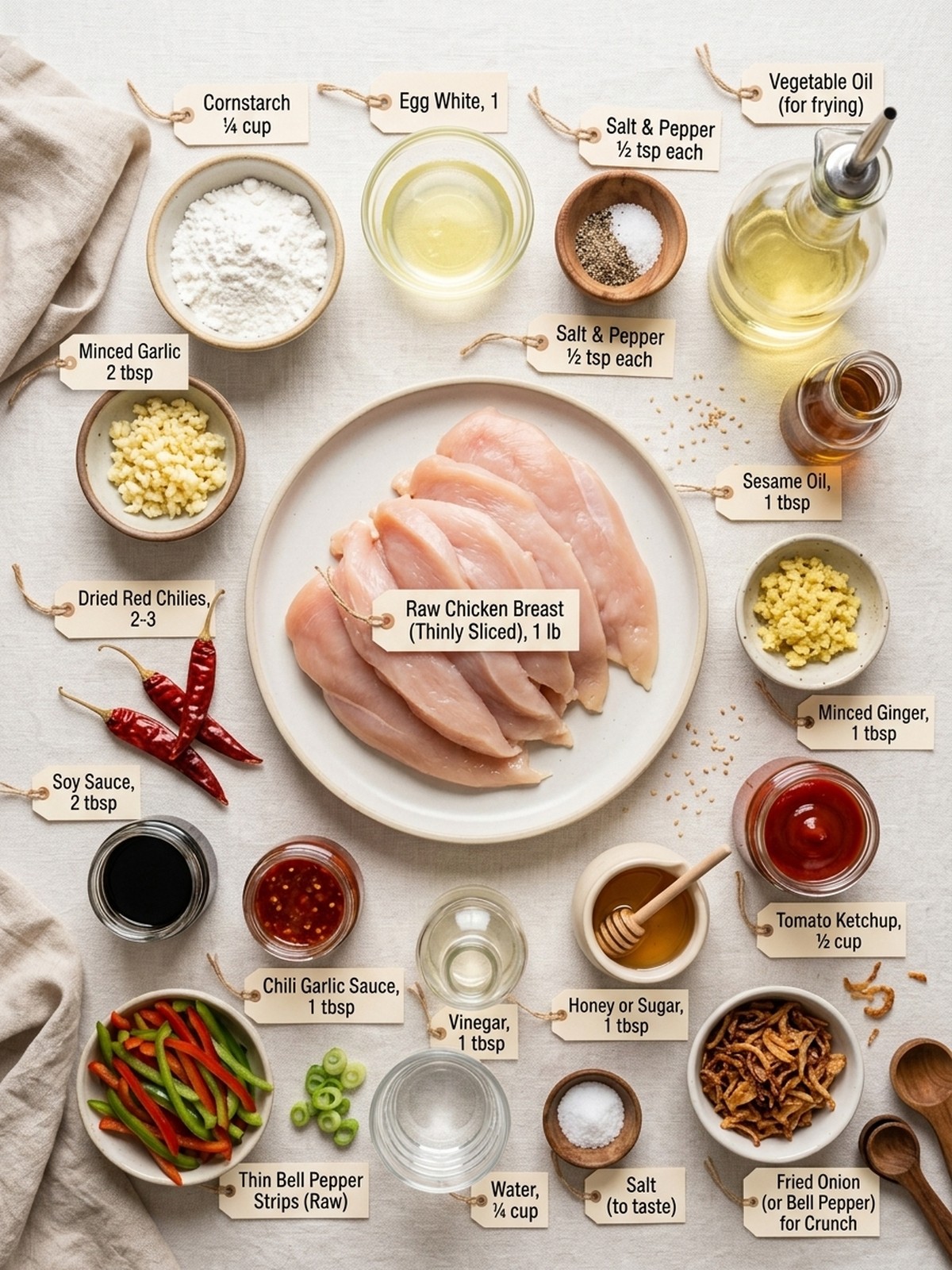 Dragon Chicken ingredients arranged for cooking